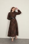 Leopard Pattern Women's Dress-Coffee