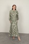 Brush Pattern Women's Dress-Khaki