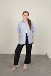 Poplin Fabric Women's Striped Shirt-Blue