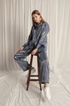 Shiny Fabric Women's Stripe Pattern Suit-Blue