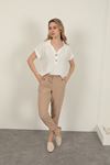 Tasseled Leg Women's Trousers-Beige