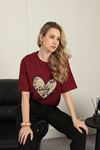 Women's T-Shirt with Sequin Detail-Burgundy