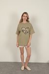 Women's T-Shirt with Sequin Detail-Khaki