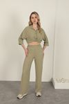 Wide Leg Women's Trousers-Khaki
