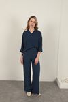 Wide Leg Women's Trousers-Navy Blue