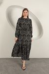 Viscose Fabric Patterned Dress-Black/Ecru