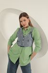 Poplin Fabric Vest Detailed Pistachio Green Women's Shirt