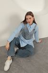 Poplin Fabric Vest Detailed Blue Women's Shirt