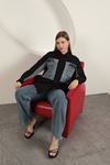 Poplin Fabric Denim Garnished Black Women's Shirt