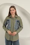 Poplin Fabric Denim Garnish Khaki Women's Shirt