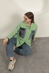 Poplin Fabric Denim Garnished Pistachio Green Women's Shirt