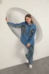 Poplin Fabric Denim Garnish Indigo Women's Shirt