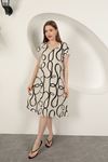 Viscose Fabric Striped Patterned Dress-Ecru