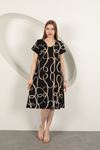 Viscose Fabric Striped Patterned Dress-Black/Beige