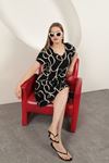 Viscose Fabric Striped Patterned Dress-Black/Ecru