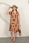 Viscose Fabric Ethnic Dress-Tan