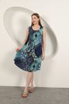 Viscose Fabric Ethnic Patterned Dress-Sax
