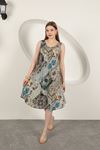 Viscose Fabric Ethnic Patterned Dress-Beige