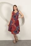 Viscose Fabric Ethnic Patterned Dress-Red