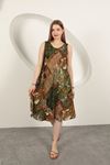 Viscose Fabric Ethnic Patterned Dress-Green