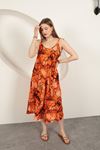 Viscose Fabric Watercolour Patterned Dress-Orange