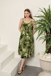 Viscose Fabric Watercolour Patterned Dress-Oil Green