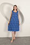 Viscose Fabric Patterned Dress-Sax