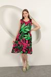 Viscose Fabric Patterned Dress-Fuchsia
