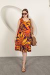 Viscose Fabric Patterned Dress-Orange