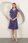 Viscose Fabric Striped Patterned Dress-Sax