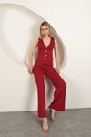 Claret Red/Grey Women's Suit with Knitted Fabric Vest