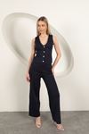 Knitted Fabric Vest Women's Suit-Navy Blue/Burgundy
