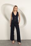 Knitted Fabric Vest Women's Suit-Navy Blue/Black