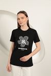 Bow Printed T-Shirt-Black