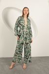 Viscose Fabric Striped Pattern Women's Suit-Khaki