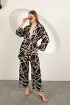 Viscose Fabric Striped Pattern Women's Suit-Coffee