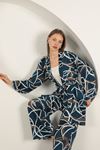 Viscose Fabric Striped Pattern Women's Suit-Navy Blue