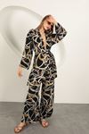 Viscose Fabric Striped Pattern Women's Suit-Black