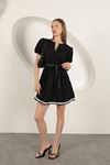 Terikoton Fabric Belted Dress-Black