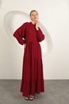Viscose Fabric Buttoned Dress-Burgundy