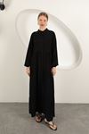 Viscose Fabric Buttoned Dress-Black