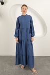 Viscose Fabric Buttoned Dress-Indigo