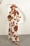 Viscose Fabric Leaf Pattern Dress-Coffee