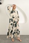 Viscose Fabric Leaf Pattern Dress-Green