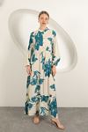 Viscose Fabric Leaf Pattern Dress-Turquoise