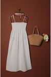 Knitted Fabric Gipel Strap Dress-Ecru