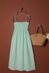 Knitted Fabric Strap Dress-Aqua Green