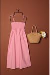 Knitted Fabric Suspender Dress-Pink