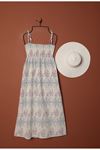 Knitted Fabric Floral Patterned Strap Dress-Sax