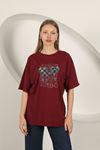 Stone Printed Women's T-Shirt-Burgundy